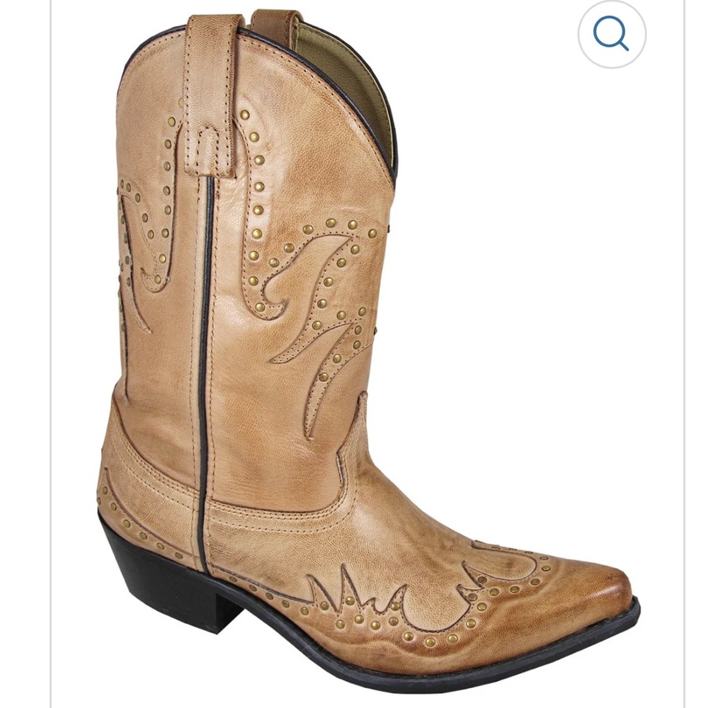 Smoky Mountain Willow Studded Western Boots 7.5 Beige Leather Western